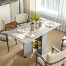 HOMCOM Mobile Drop Leaf Dining Table Folding Desk w/ 2 Wheels Cement Grey
