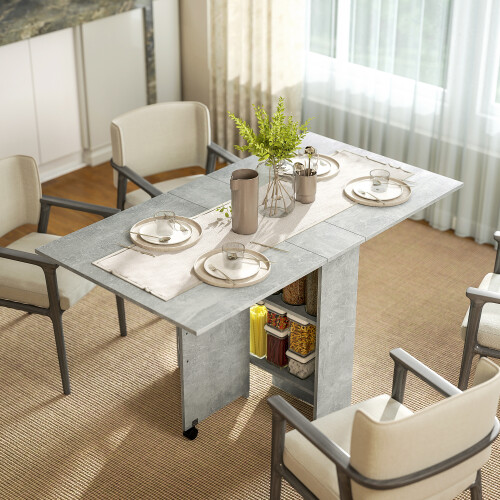 Homcom HOMCOM Mobile Drop Leaf Dining Table Folding Desk w/ 2 Wheels Cement Grey