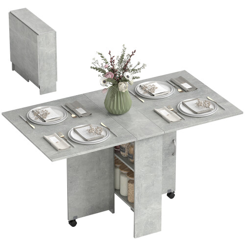 Homcom HOMCOM Mobile Drop Leaf Dining Table Folding Desk w/ 2 Wheels Cement Grey 1