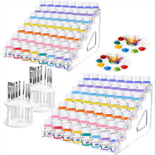 6Pcs Acrylic Paint Organizer with Brush Holder, 7-Tier Miniature Paint Storage,Craft Storage Rack for 2oz Acrylic Paints