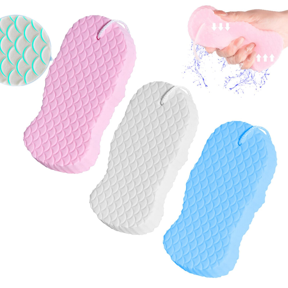 Exfoliating Bath Sponge 3PCS Dual Layer Body Scrubber for Dead Skin Removal and Gentle Skin Renewal