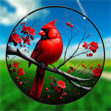 Cardinal Stained Glass Window Hanging with Vibrant Acrylic Suncatcher Panel for Home Decor