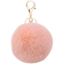 Accessorio portatile, portachiavi in morbida pelliccia sintetica di coniglio con campanellino di colore chiaro, palla di pelliccia da 8 cm per borsa