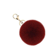 Felgekleurde, pluizige pompon van 8 cm, gemaakt van kunstkonijnenbont, met een gevlochten leren ketting voor een stijlvolle sleutelhanger of