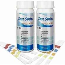 6-Way Test Strips for Pools - 50 Strips for Chlorine, pH, TA, Calcium, Cyanuric, Bromine Testing