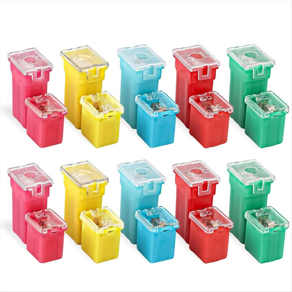 20Pcs Car Fuses Assortment Kit, Tall/Standard And Low Profile Box Shaped Fuses For Pickup Trucks, Cars, Rvs, And Suvs 4853066991524