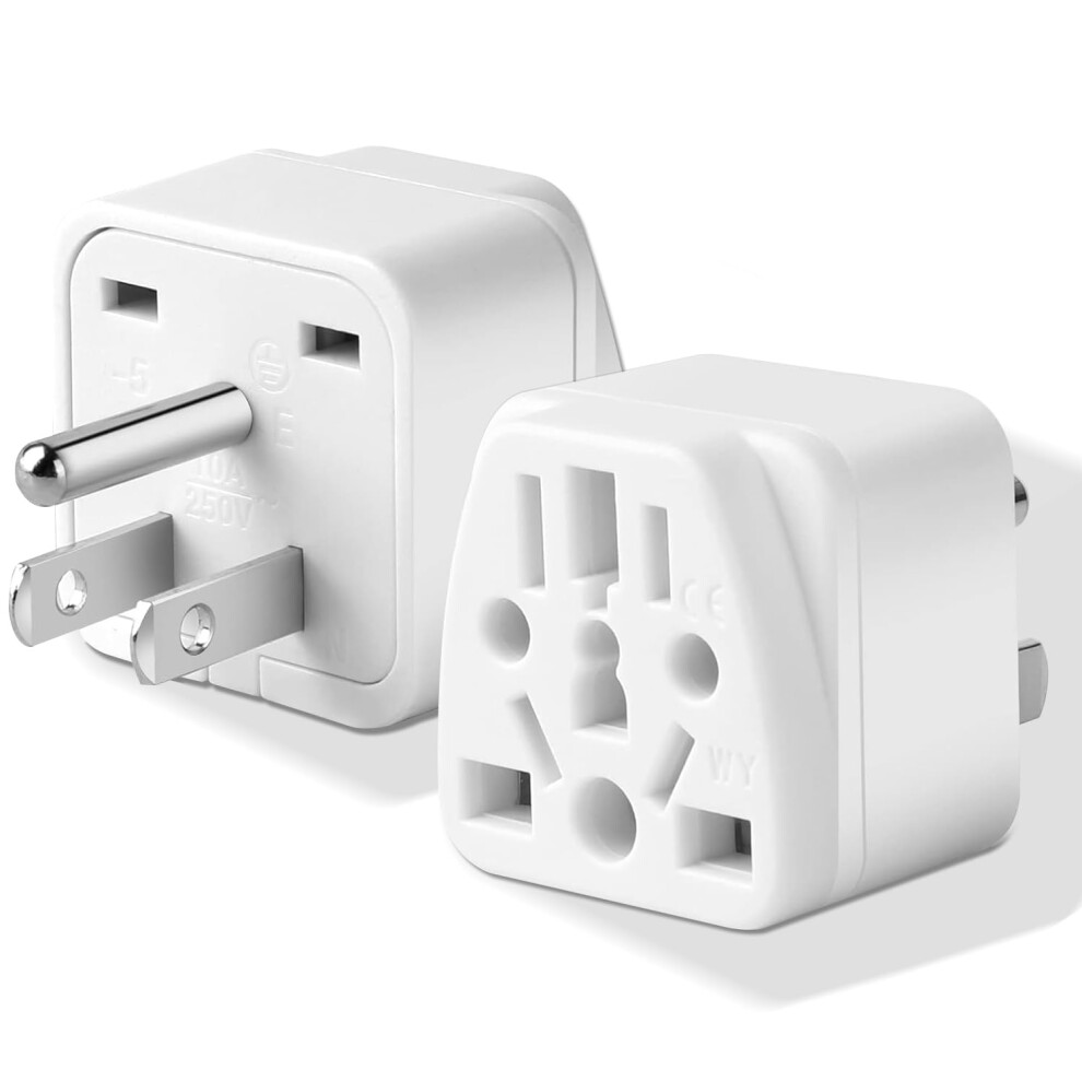 2 Pack Us Travel Plug Adapter With Grounded Surge Protection, 3 Prong Worldwide Voltage Converter 9426802915457