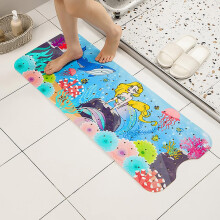 Non Slip Bath Mat For Kids Extra Long Cartoon Print 100x40cm Yellow Mermaid Anti Mould With Drain Holes And Suction Cups