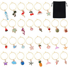 Colorful Beach Themed Wine Glass Charms and Markers Set for Bachelorette Parties with Velvet Bag