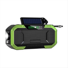 Hand Crank Solar Radio Bluetooth-Compatible Speaker Emergency LED Flashlight Power Bank Audio Device Green