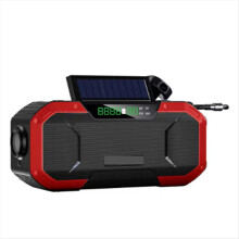 Hand Crank Solar Radio Bluetooth-Compatible Speaker Emergency LED Flashlight Power Bank Audio Device Red