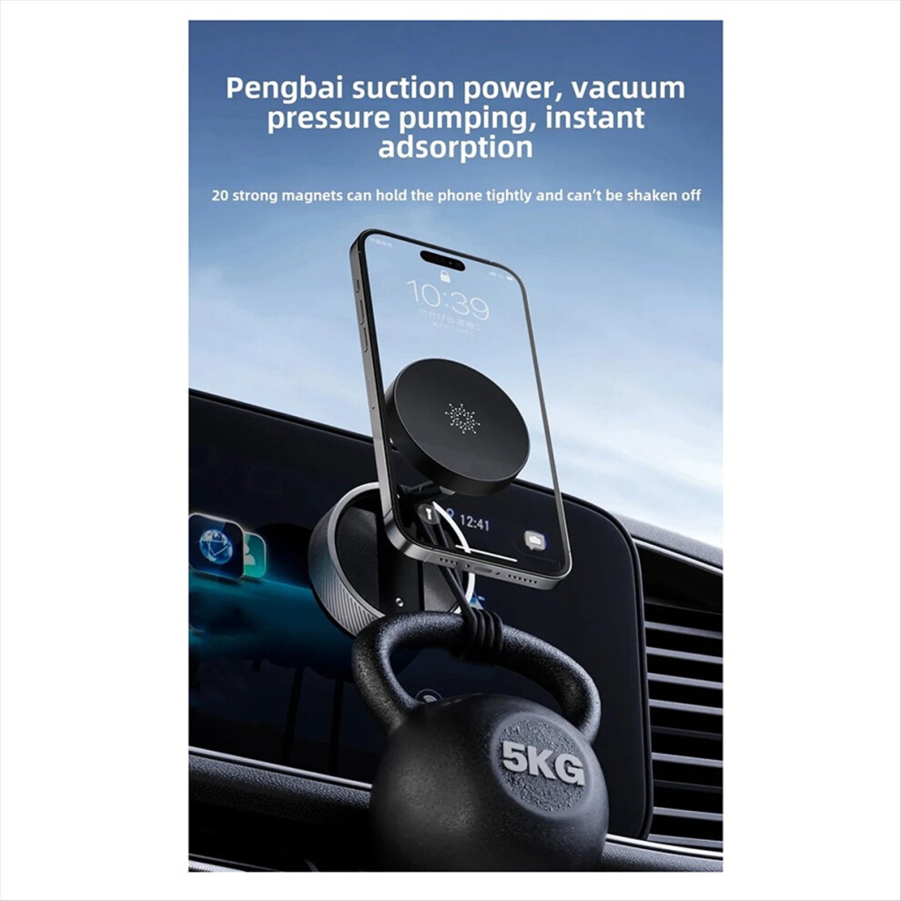 Magnetic Vacuum Car Mount Mobile Phone Holder Foldable Double-Sided Suction Cup 360 Rotation Smartphone Stand Black 4853066990701