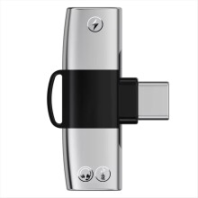 Adaptador OTG 2 em 1 com duas portas USB tipo C para entrada tipo C, entrada auxiliar, fone de ouvido e carregador de 15W para iPhone 15 Pro A.