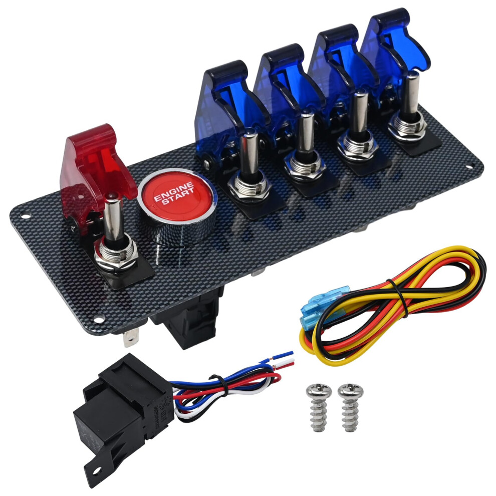 Racing Ignition Switch Panel 5In1 Carbon Fiber Car Engine Start Push Button With Led Toggle 9426802916089