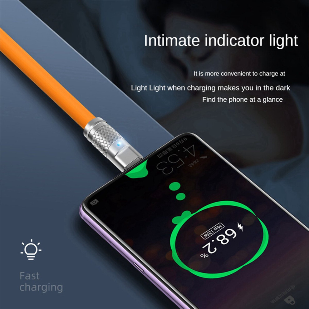 3X 120W 6A Super Fast Charge Usb C Charging Cable Usb Type-C Charging+Data Transfer 2-In-1 Mobile Phone Cable (1M) Orange 4853066915841