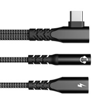 90 nylon gevlochten type C naar 3,5 mm geluids- en-Zwart