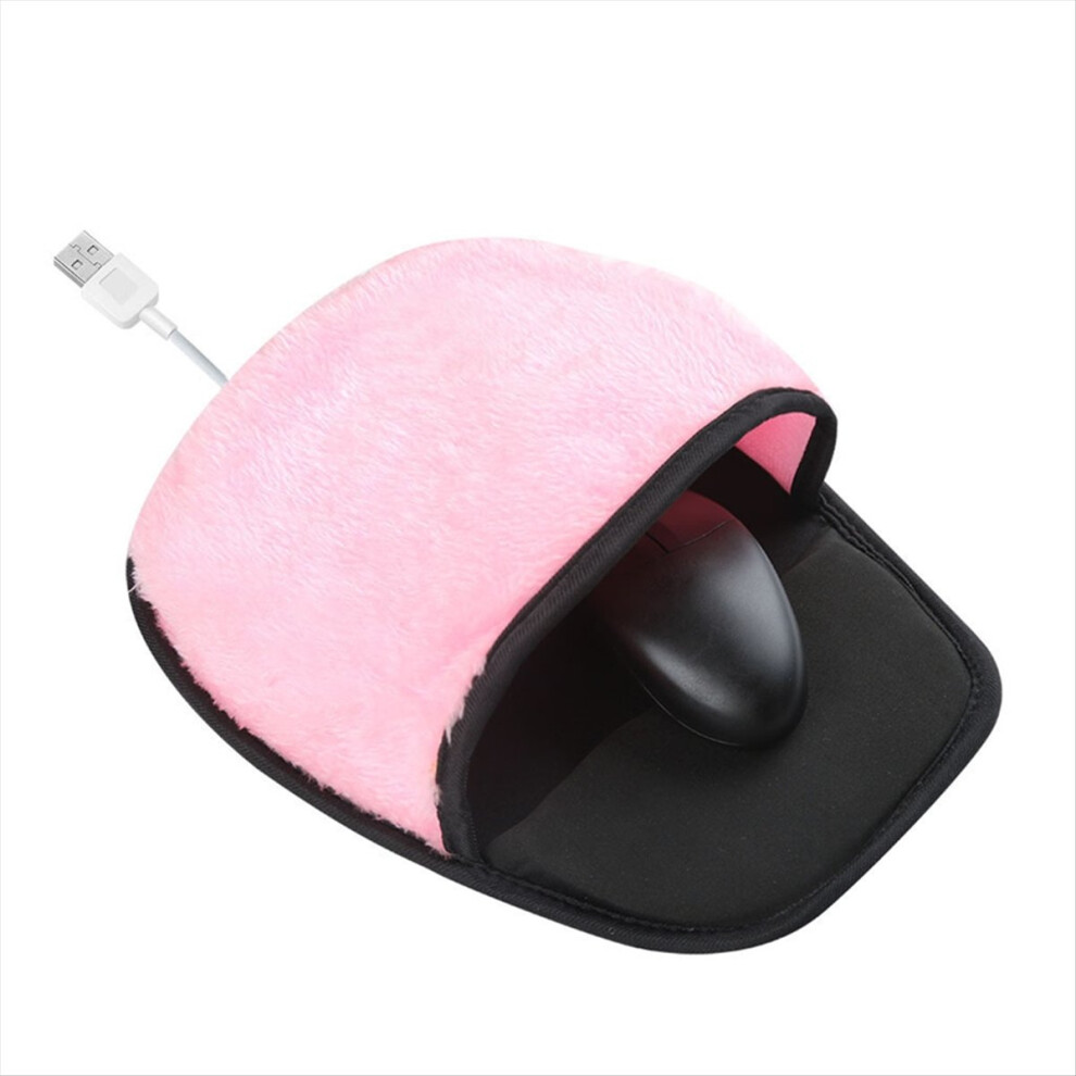 Usb Heated Mouse Pad Typing Hand Warmer Winter Plush Heating Mouse Pad Desk Computer Accessory For Office Work Pink 4853066906641
