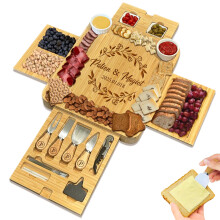 Bamboo Charcuterie Board with Utensils, Large 4Drawer Cheese Board Gift Set for Wedding and Housewarming