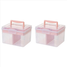 Caixa organizadora empilhável transparente 2X com bandeja organizadora, recipiente de plástico multiuso, estojo de viagem portátil, rosa.