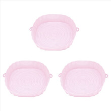 3er-Set 20 cm Airfryer-Backblech, Frittierkorb, Matte, Silikontopf, runder Ersatz-Grillpfanne, rosa