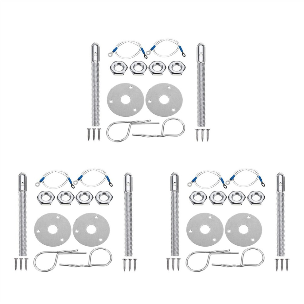 3X Universal Mount Bonnet Hood Pin Lock Latch Kit Racing Sport Car Alloy Silver 4853066919214