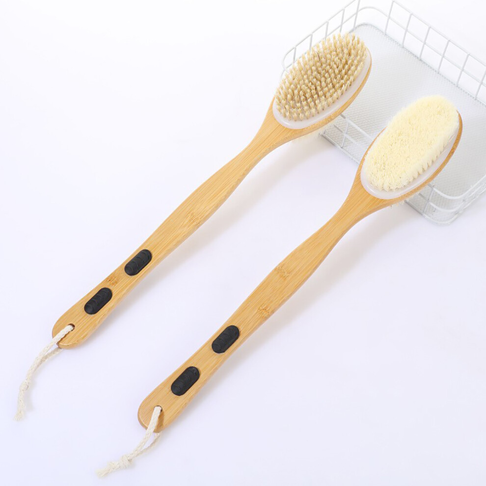 Revolutionize Your Shower Experience, Natural Bristle Scrubber with Wooden Curved Long Handle, Improve Lymphatic Functions and Back Washing Efficiency
