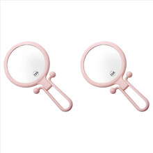 Conjunto de 2 Lupas de Mão 10X, Espelho de Maquiagem Dobrável de Dupla Face, Espelho Portátil com Cabo Ajustável (Rosa)