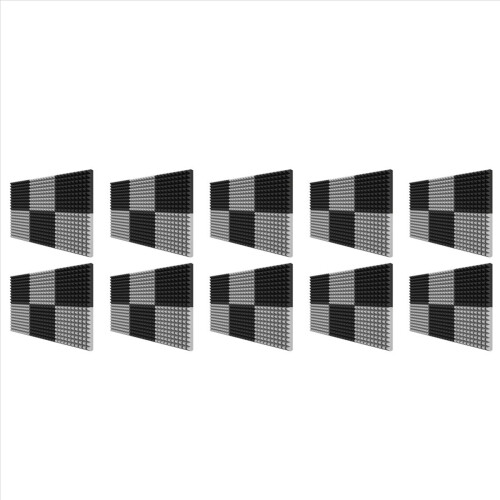 Pacote com 60 painéis de espuma acústica autoadesivos, formato piramidal de 5x30x30 cm (2x12x12 polegadas), para estúdio doméstico, preto + cinza.