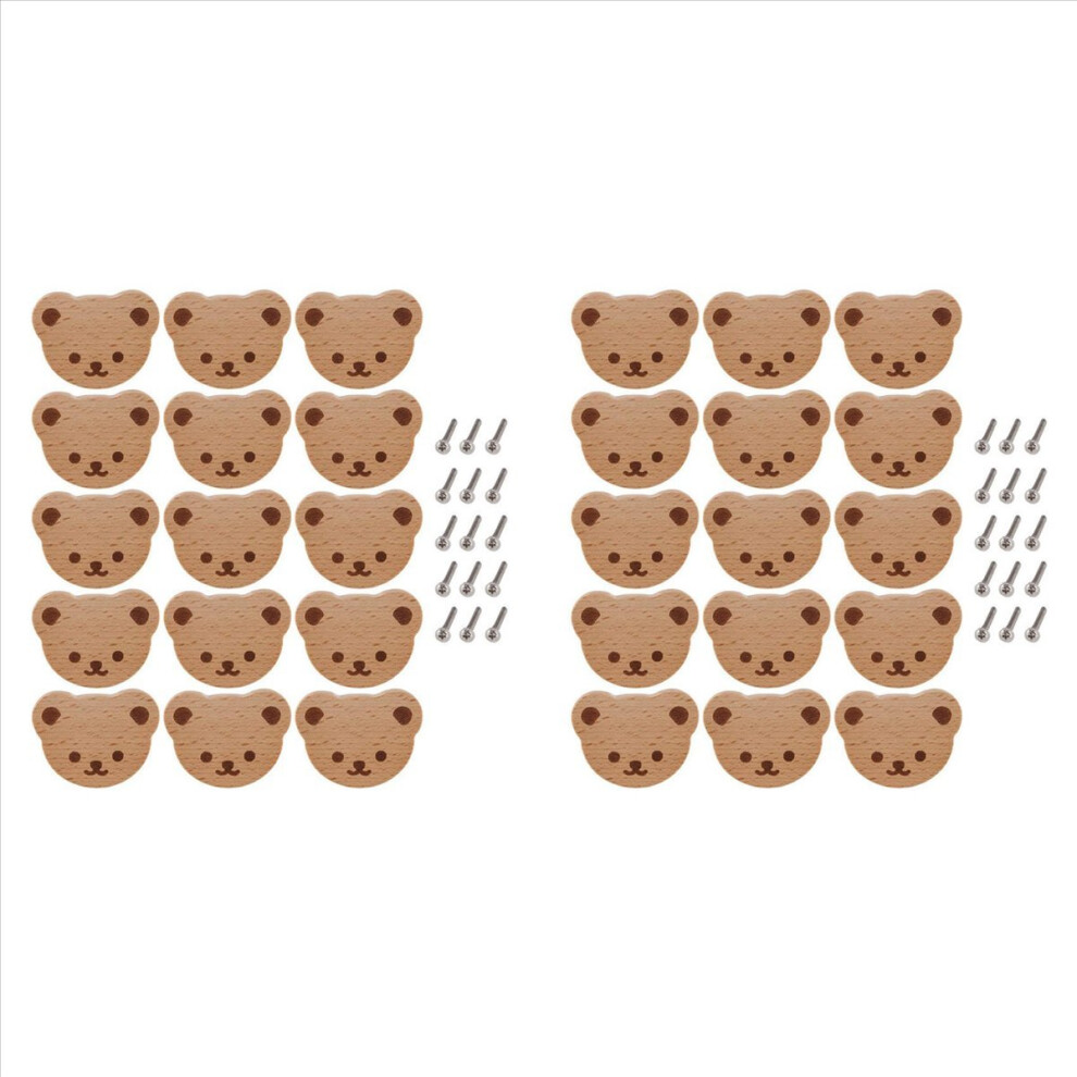 30Pcs Furniture Knobs,Wooden Drawer Knobs, Wooden Cupboard Knobs,Bear Drawer Knobs For Kids, Dresser, Drawers,Kitchen 4853066923686