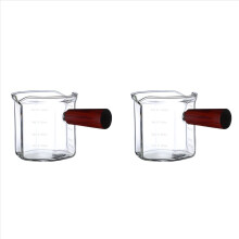2X Puukahvainen Lasinen Espresso Mittakuppi Tuplasuullinen Maitokannu Kahvitarvikkeet Kirkas Keittiö Mittamuki 120Ml