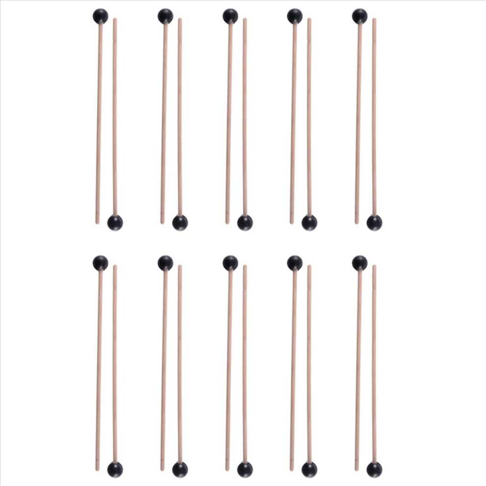 20Pcs Soft Rubber Head Sticks Wood Handle Bell Mallets For Glockenspiel Xylophone Bell Music Instruments Parts Black