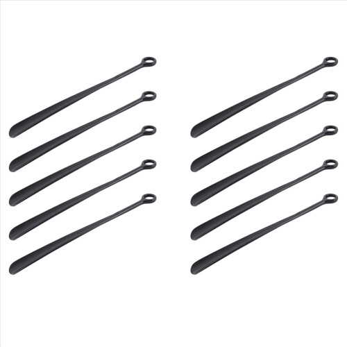 Calçadeira de plástico com cabo extra longo de 47 cm (18,5 polegadas), flexível, fácil de usar e resistente, 10 unidades, preta.