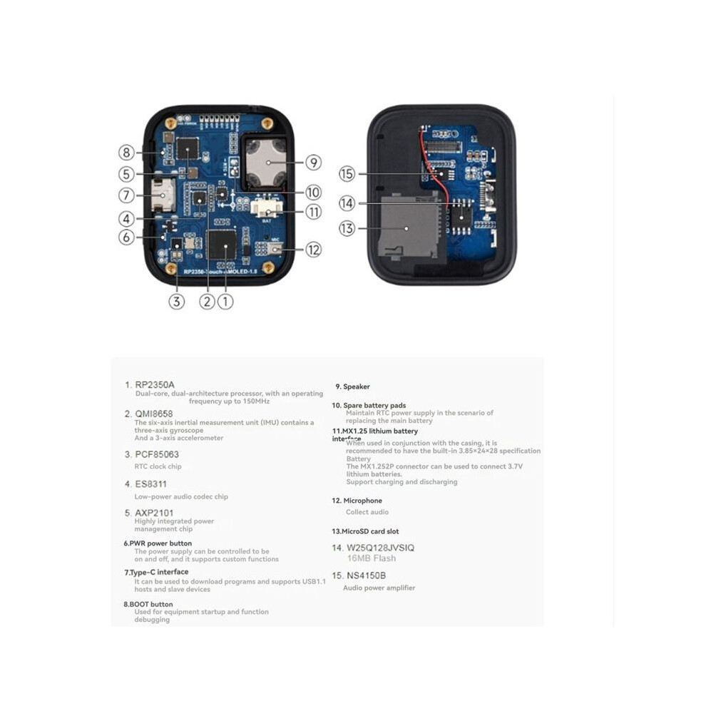 For Raspberry Pi Pico 2 Rp2350 1.8 Inch Amoled Development Board Display 368X448 Touchscreen Programmable Watch Qspi A 4711576684483