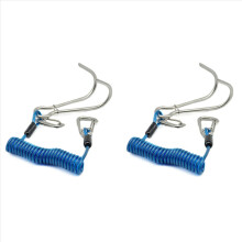 2 Ganchos de Mergulho com Cabeça Dupla em Aço Inoxidável para Rafting em Recifes, com Corda Espiral e Mola - Azul