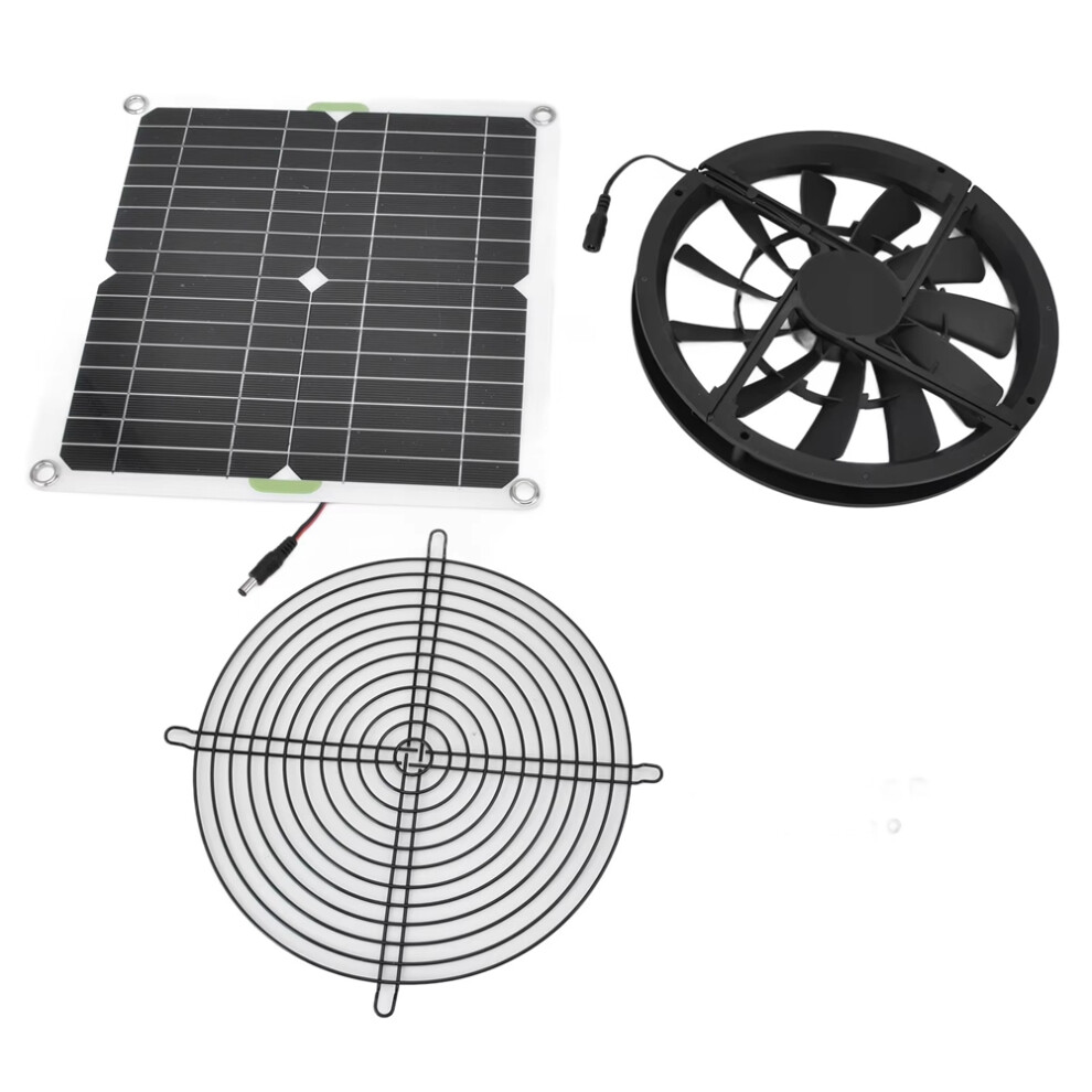 Solar Panel Fan Kit 10In 100W Waterproof Solar Panel Round Ventilation Case Exhaust Fan For Chicken Coop Greenhouse Shed 4713599095086