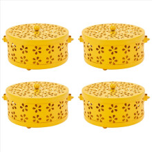 4x Nordischer Retro-Metall-Hohl-Blumen-Moskitospiralenhalter Gartenbrenner Moskitoabwehrbox (Gelb)
