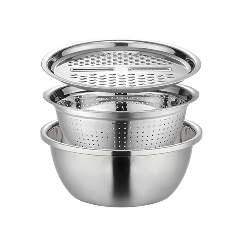 Stainless Steel Colander Strainer 3-In1 Multifunctional Stainless Steel Basin Strainer Set Drain Basket Salad Maker Bowl 4712279872269