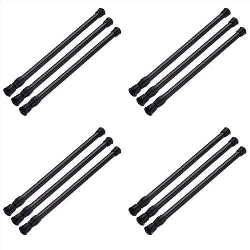 Conjunto de 12 varões de cortina com mola, de 40 a 70 cm (16 a 28 polegadas), ajustáveis e expansíveis.