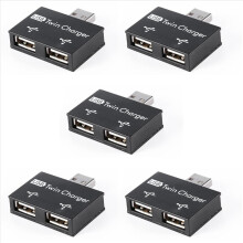 5x USB 2.0 Stecker auf zwei Buchsen Ladegerät Dual 2 Port USB DC 5V Lade-Splitter Hub Adapter Konverter Stecker