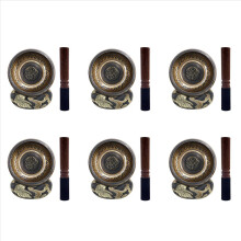 6X Tibetan Singing Bowl Set with New Dual End Stroker Cushion for Meditation Yoga Spiritual Healing Mindfulness,Black