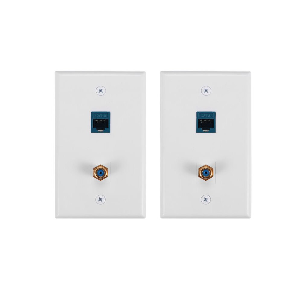 2 Packs Ethernet Coax Wall Plate Outlet With 1 Cat6 Keystone Port And 1 Gold-Plated Coax F Type Port Rj45 Wall Plates 4714144898107