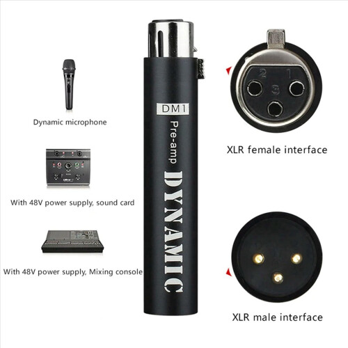 2X Replace for DM1 Dynamic Microphone Preamplifier 28DB Gain Amplifier for Dynamic and Passive Ribbon Microphones,Black 1