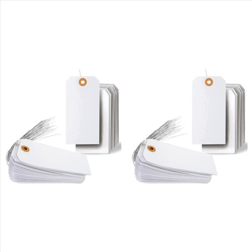 250 etiquetas de preço com ilhós reforçado e arame, pré-fixadas em papelão com arame, medindo 12 x 6 cm (4 3/4 x 2 3/8 polegadas).