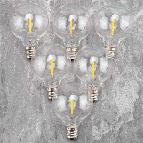 6Pcs G40 Led Replacement Light Bulbs, E12 Screw Base Shatterproof LED Globe Bulbs for Solar String Lights Warm White 1