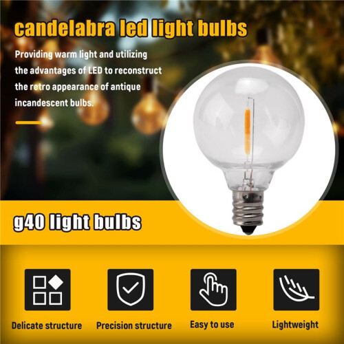 6Pcs G40 Led Replacement Light Bulbs, E12 Screw Base Shatterproof LED Globe Bulbs for Solar String Lights Warm White 2