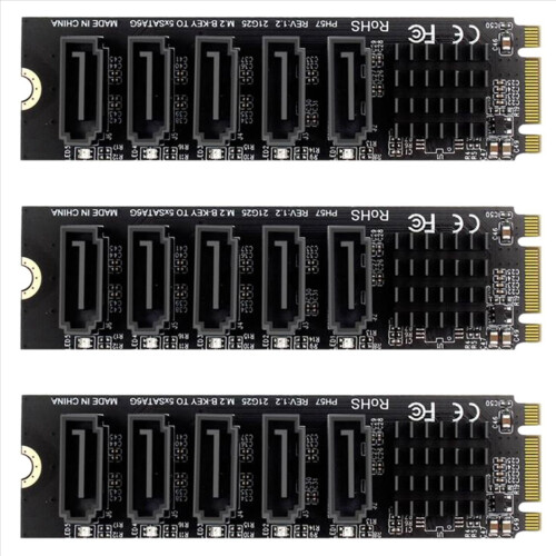 Κάρτα επέκτασης 5 θυρών 3X M.2 NGFF B-Key SATA Change, Κάρτα επέκτασης 6Gbps JM575 Chipset