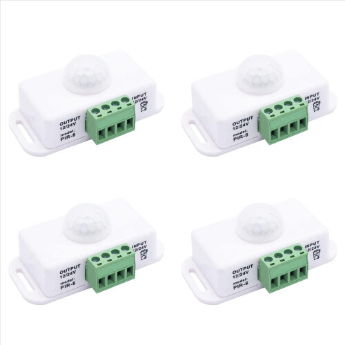 4X DC 12V 24V PIR Motion Sensor Function Controller LED Switch Body Infrared Switch Motion Timer White for LED Strips
