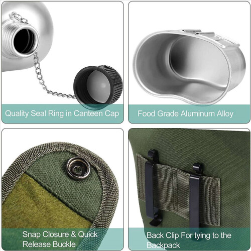 Conjunto de 2 cantis portáteis para camping e trilhas, incluindo caneca e garrafa de água com alça. 2