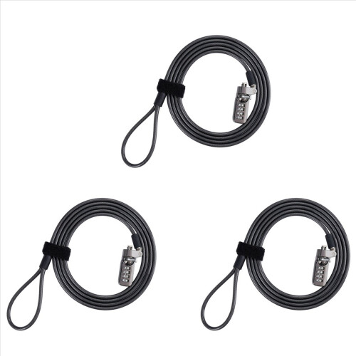 Cadeado de cabo para notebook com combinação antifurto tripla e senha de 4 dígitos.