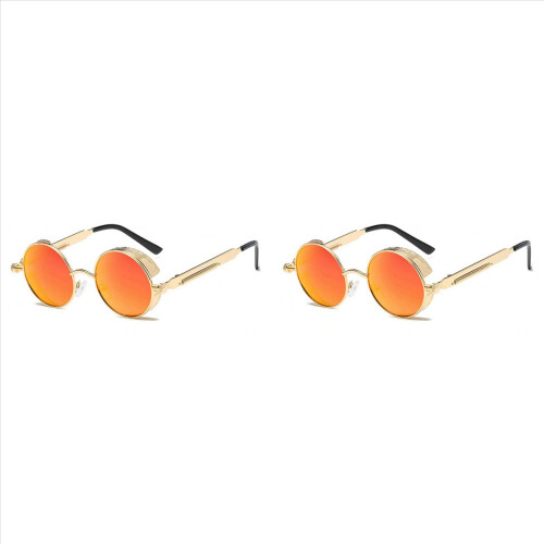 2X Γυαλιά Ηλίου Retro Vintage UV400 (Χρυσό+Πορτοκαλί)